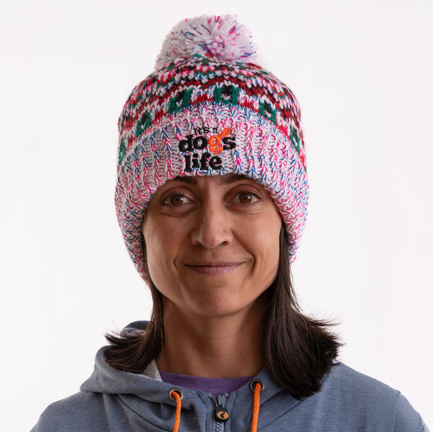 Blizzard Beanie Fair Isle style with Pom - Sherbert