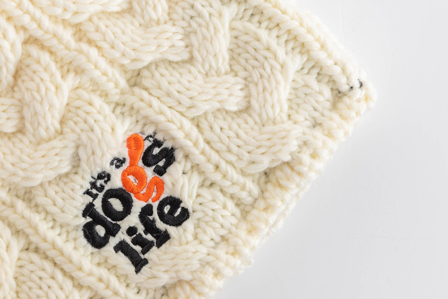 Cable Knit Beanie with Faux Fur Pom - Off White