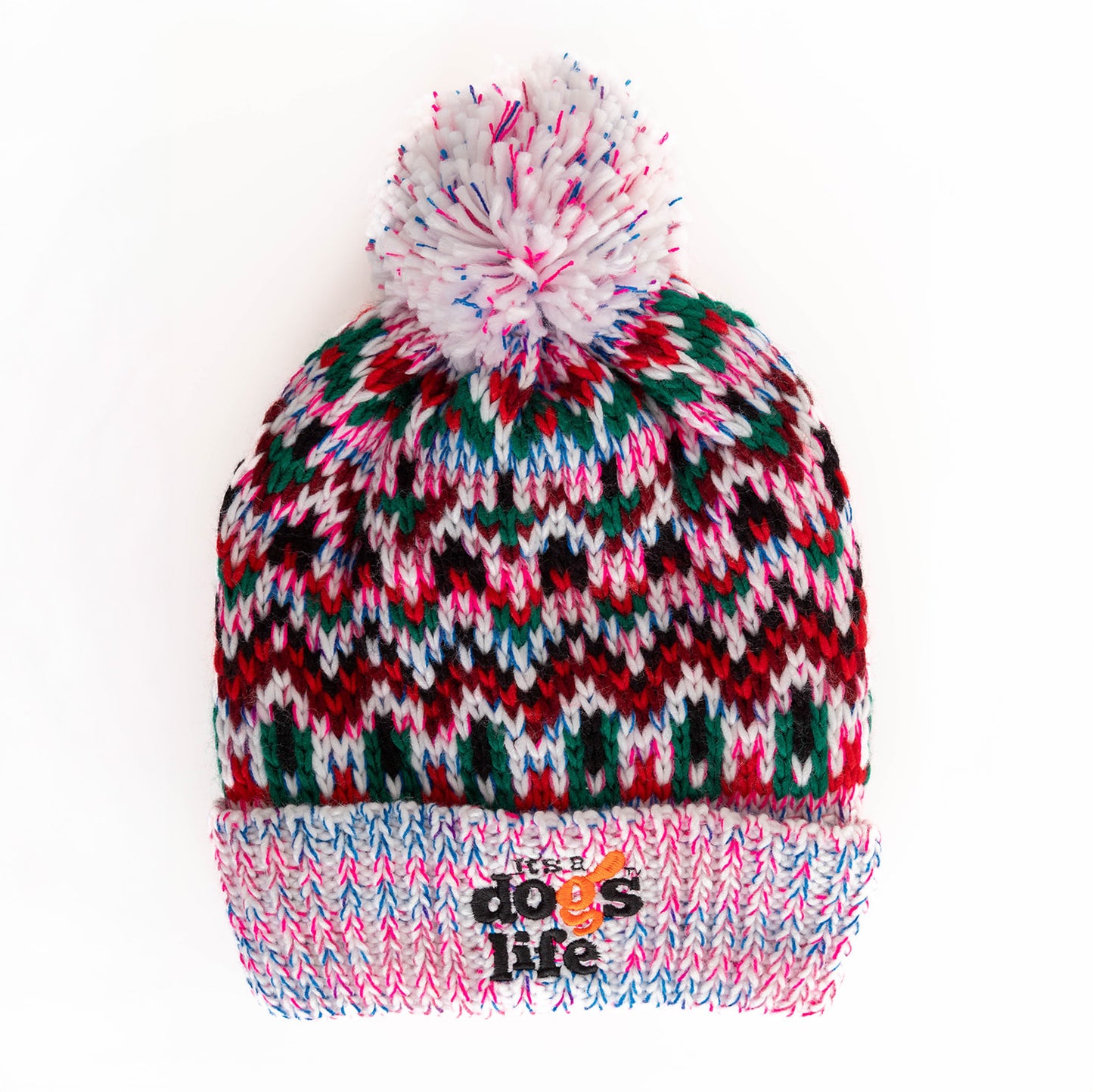 Blizzard Beanie Fair Isle style with Pom - Sherbert
