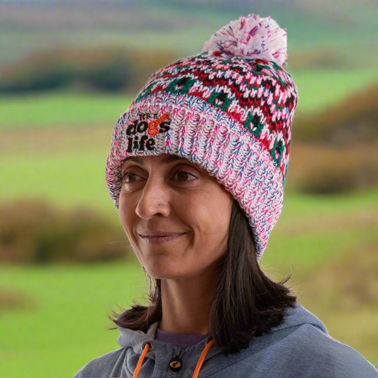 Blizzard Beanie Fair Isle style with Pom - Sherbert