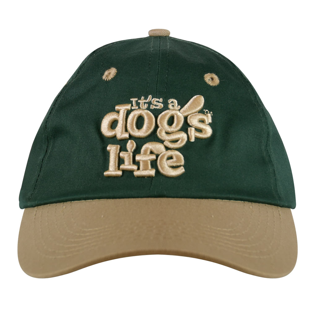 It's A Dog's Life Embroidered Baseball Cap - Green/Beige - Its A Dogs Life | Clothing & Gifts